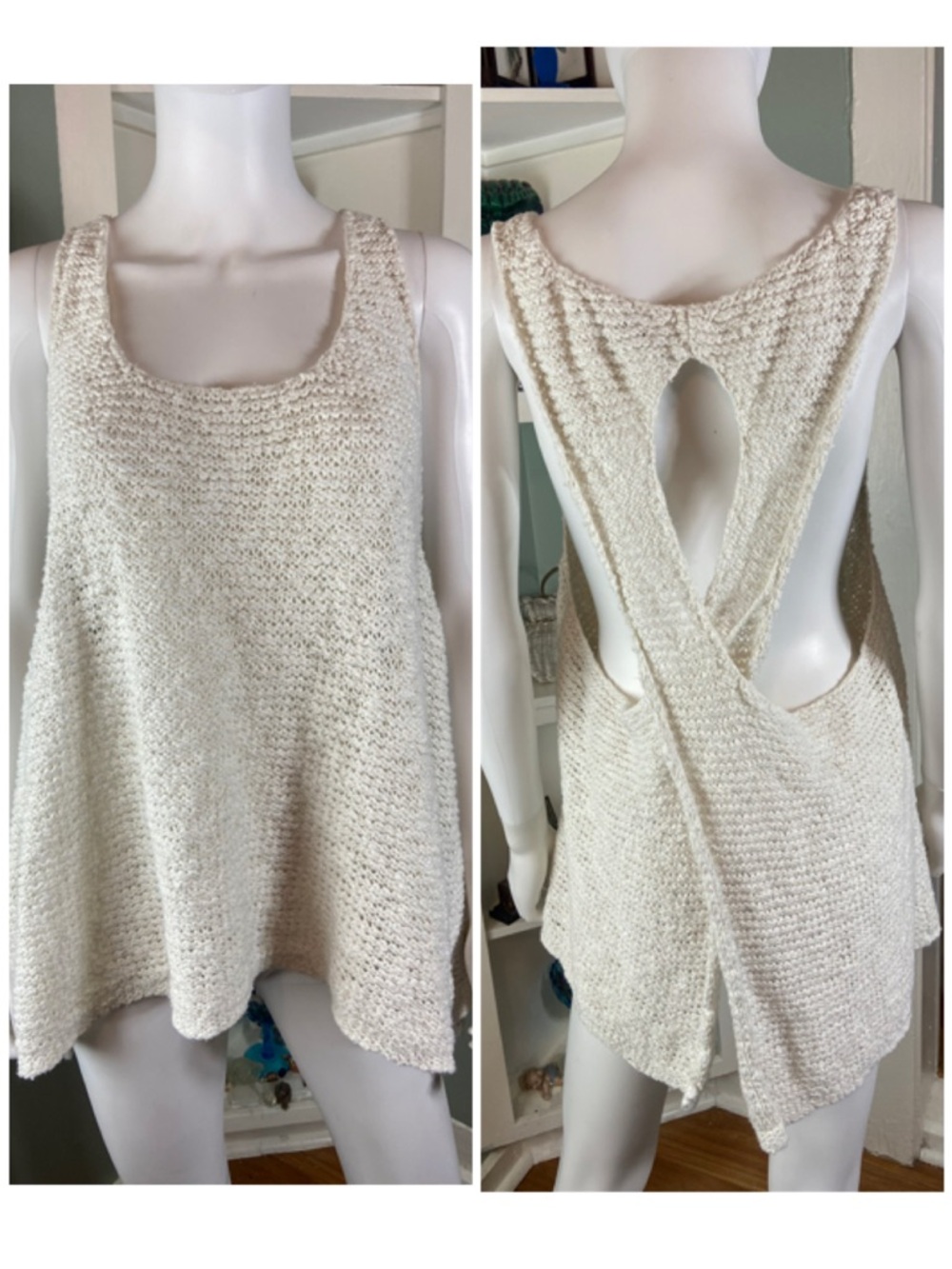 American Eagle Outfitters Cream Sweater Knit Cross Open Back Backless Tank Top